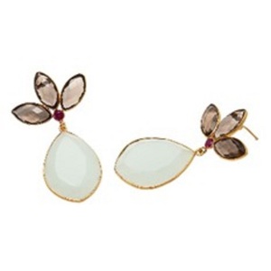 มาใหม่น้ำนม Chalcedony และ Smoky พลอย925เงินสเตอร์ลิงมาร์คีและต่างหูรูปลูกแพร์ - Product Image 1