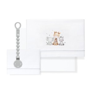 Juego de Ropa de Cama para Cuna de 3 Piezas con Diseño de Jirafa y Elefante, 100% Algodón, con Porta Chupetes, Patrón Tejido con Personajes - Product Image 1
