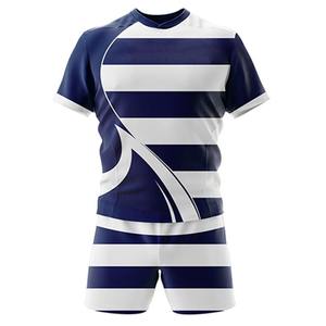 Vêtements personnalisés de rugby et de football pour hommes, uniformes sublimés de club de sport à col en O, technique brodée de polyester extensible et de spandex à basse quantité minimale de commande - Product Image 3