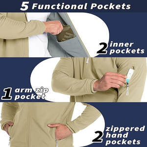 Veste polaire Softshell d'extérieur pour homme, multi-poches, col montant, grande taille, tissu denim, fermeture éclair style vintage pour l'hiver - Product Image 3