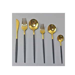 Juego de cubiertos de latón para servir, mango impreso de esmalte negro para el hogar, boda, cena, juego de cubiertos de acero con espejo - Product Image 3