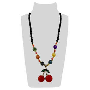 Collier Urthn tendance en alliage de zinc plaqué or avec perles multicolores en forme de cerise, diamant et perle, idéal pour les fêtes religieuses islamiques - Product Image 1