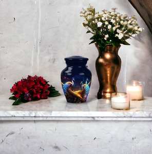 Urna de pavo real en la naturaleza, jarrón funerario de cremación de Vida Silvestre, jarrón conmemorativo de pavo real azul para pájaros, plumas de pavo real, urna natural - Product Image 5