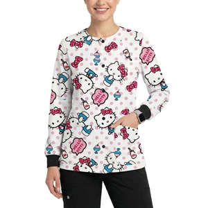 เสื้อสครับพิมพ์ลายดอกไม้สั่งทำจำนวนมาก แขนยาว ติดกระดุมหน้า มีกระเป๋าปะ ผู้ผลิตเสื้อสครับแบบ OEM - Product Image 3