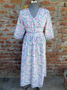 Bloque de mano impreso 100% algodón vestido indio Casual túnicas y vestido largo con decoración bordada" - Product Image 3