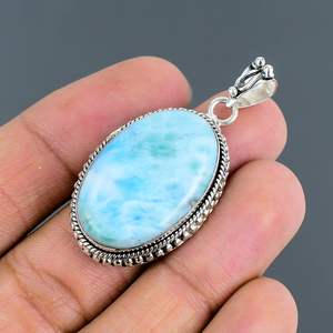 Colgante clásico elegante de Plata de Ley 925 con piedra preciosa Larimar para regalos de fiesta colgantes y dijes finos - Product Image 4