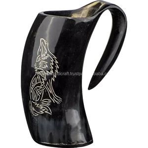 Authentique Chope à Bière en Corne de Buffle Polie et Gravée, Style Animalier Viking, Faite à la Main, avec Logo Personnalisé - Product Image 5
