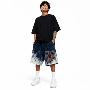 Pantalones Cortos Bermuda Tie Dye para Hombre con Estampado de Personajes Bordados, Cintura Elástica, Pantalones Cortos Casuales de Algodón - Product Image 4