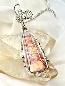 Collar con colgante de caramelo de algodón melocotón de ágata mexicana en plata de ley, joyería artesanal única hecha a mano de EE. UU. - Product Image 5