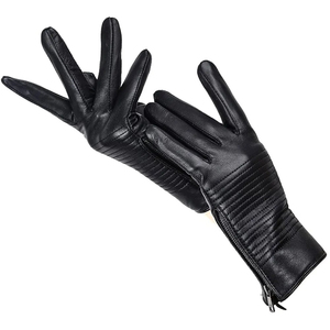 Gants en cuir véritable pour hommes avec logo personnalisé de haute qualité, fermeture à boucle, revêtement en polyuréthane, doublure en polaire chaude - Product Image 1