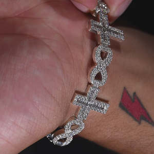 Pretty Hip Hop 925 plata esterlina cubano infinito Cruz pulsera Moissanite Baguette diamantes pulsera regalo para novia - Product Image 2