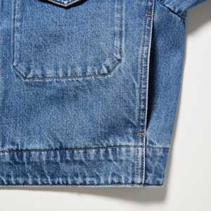 แจ็คเก็ตยีนส์แต่งหนังผู้หญิงแขนสั้น OEM - Product Image 5