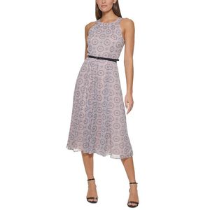 Abito midi in chiffon rosa da donna Tommy Hilfiger stampato con cintura e stampa floreale, taglia 2, vita naturale - Product Image 1