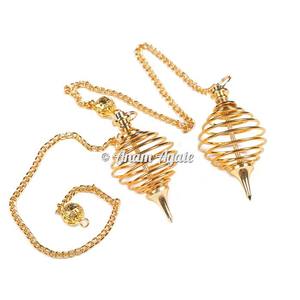 Venta al por mayor de péndulos de metal de latón, diseño en espiral dorado grande, técnica de piedras preciosas talladas a mano, producto de proveedor de alta calidad - Product Image 5