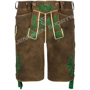 ขายส่งผู้ชาย Lederhosen สั้น Cowhide หนังนิ่มด้านหน้าเย็บปักถักร้อยปุ่มปิดด้านข้างและกระเป๋าด้านหลังพร้อมห่วงเข็มขัด - Product Image 1