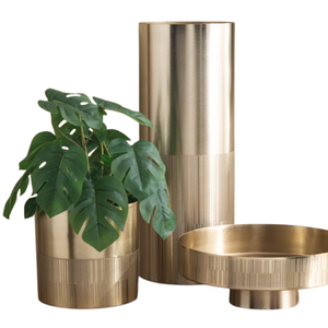 Grande jardinière de sol en métal doré avec pot de plante d'intérieur décoratif moderne de luxe pour les couloirs de salon et la décoration intérieure - Product Image 2