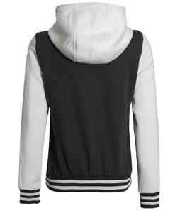 Women's Black White Baseball Varsity Jackets Hooded Neck <b>Button</b> Closure Casual Outer Streetwear with Cotton Filling for Winter - Product Image 6