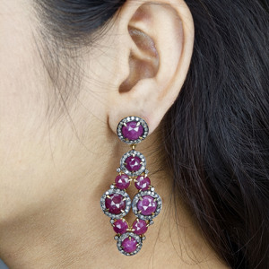 REYES Nouvelle Arrivée Rubis Pierres Précieuses Boucles d'Oreilles Fait à la Main en Or 14K Argent Sterling 925 Diamant Naturel Bijoux Victoriens - Product Image 5