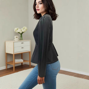 Chaqueta de cuero genuino para mujer de alta calidad con cierre de cremallera clásico OEM ODM Precio de fábrica y soporte Cuero genuino para mujer - Product Image 5