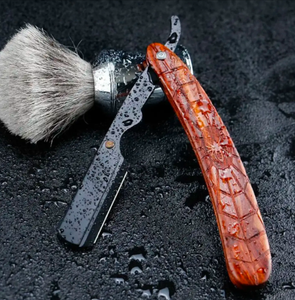 Rasoir droit à manche en bois incurvé pour utilisation en salon facial Caractéristique de sécurité jetable Motif d'araignée Poudre de conception pliante - Product Image 4