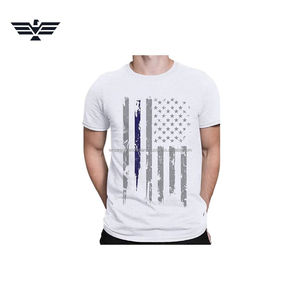 T-shirt décontracté à manches longues pour homme, motif drapeau américain vieilli, ligne bleue fine tricotée sur le devant, 100 % polyester, couleur unie - Product Image 2