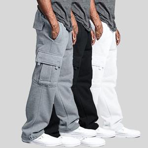 Pantalon de survêtement cargo en tricot de coton/spandex respirant coupe-vent décontracté pour homme, taille mi-haute élastique, couleur unie, léger, avec trous, automne - Product Image 1