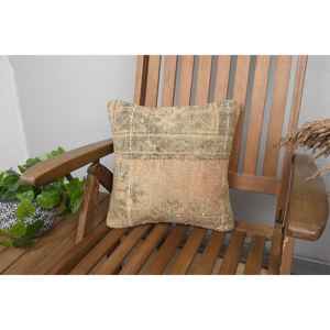 Beige Wool Kantha Patchwork <b>Pillow</b> 14x14 Inch Luxury Vintage Embroidered Fluffy Rustic <b>Throw</b> <b>Pillow</b> for Floor Use - Product Image 1