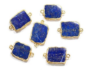 Lapis Lazuli Rough Gemstone Connector New Trendy Sterling Silver Gold Plated Bezel Set Connector Jewelry for <b>Anniversary</b> Gift - Product Image 1