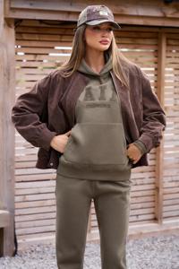 Ensemble de survêtement décontracté d'hiver chaud pour femmes, 2 pièces, uni, brodé, long - Product Image 2