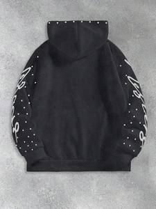 Streetrush hommes Zip avant à capuche cordon strass embelli Figure impression automne Y2K Design col à capuche Applique solide - Product Image 3