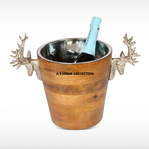 Bol à champagne antique et seau à glace en acier inoxydable de qualité créative avec poignée en cerf seau à vin de fournisseurs en gros - Product Image 2
