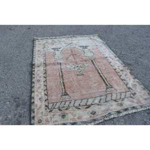 Tapis en laine turque vintage de 2.5x3.7 pieds élégance classique rose beige patchwork design tissage plat décorations de salon - Product Image 4