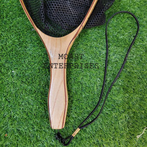 Filet d'atterrissage de pêche à la mouche en plein air Filet à truite Cadre en bois avec filet en caoutchouc Filet coulé à la main Thor Filet de pêche à la truite - Product Image 1