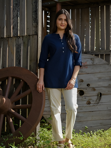 À la mode femmes décontracté bleu couleur Kurti coton ethnique vêtements d'été haut à la mode vente en gros exportation fabricant meilleur prix - Product Image 3