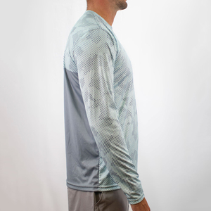 Personalice su diseño sublimación pesca manga larga protección UV secado rápido Upf50 pesca camisa hombre 100% poliéster Color sólido - Product Image 5