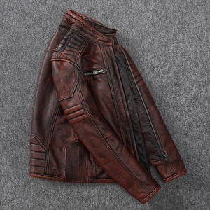 Abrigo de cuero de motocicleta desgastado de alta calidad Chaqueta de cuero de vaca genuina para hombres chaqueta para hombres - Product Image 3