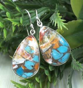 Boucles d'oreilles en turquoise nacrée, boucles d'oreilles en argent sterling 925, boucles d'oreilles pendantes, boucles d'oreilles en pierre orange, boucles d'oreilles pour - Product Image 1