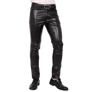 <b>Men</b> Top Trend Slim Fit PU Leather Sweatpants High Waist Casual Skinny Tight <b>Stretch</b> Trousers Waterproof Drawstring Closure for - Product Image 2