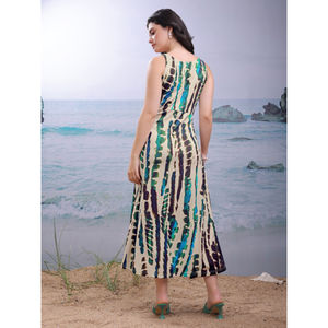 Vestido largo acampanado para mujer sin mangas cuello barco estampado Floral estirable tela importada Elegante ropa de fiesta de 50 pulgadas - Product Image 6