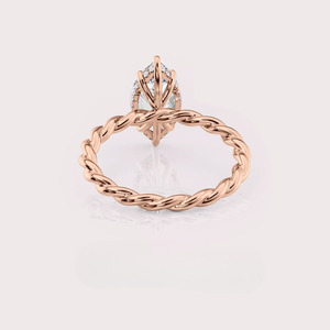 Marquise Cut Lab Grown Diamond Engagement <b>Ring</b> with Twisted Rope <b>Band</b> in 14k White / Yellow And Rose Gold - Product Image 4
