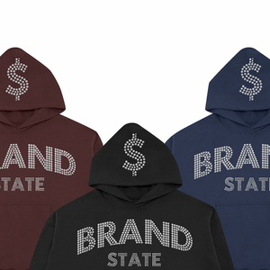 Streetwear Rhinestone Hoodie Sweat à capuche zippé pour homme Pull à col haut avec fermeture éclair - Product Image 4