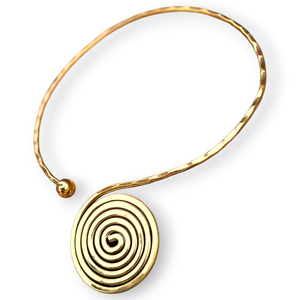 Handcrafted Solid Brass Spiral <b>Choker</b> <b>Necklace</b> - Boho Tribal Ethnic Open Torque Pendant Bohemian <b>Gold</b> Spiral Statement Jewelry - Product Image 2