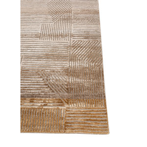 Alfombra Azalea Gold de Lana y Seda de Bambú Anudada a Mano, 10 mm de Grosor, Patrón Geométrico Abstracto, Rectangular, para Pasillo, para el Hogar, AIWB-13026 - Product Image 4