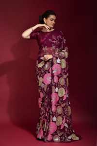 ผ้าส่าหรีผ้าจอร์เจียประดับด้วยงานลำดับที่สวยงามสำหรับผู้หญิงโดย fabzone - Product Image 6