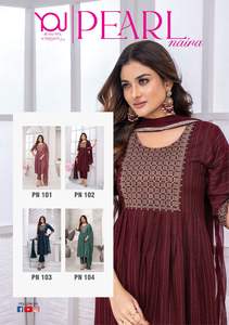 Dernier travail de broderie lourde coupe Naira vêtements de fête kurtis indiens pakistanais avec fil de viscose fantaisie conception rayonne pantalon Dupatta - Product Image 2