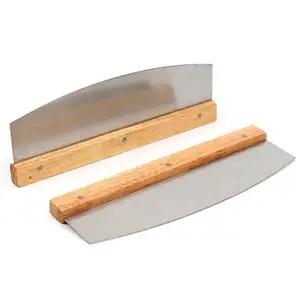 Lâmina de faca de aço inoxidável, logotipo personalizado de alta qualidade, 14 polegadas, kit de fatiador, roda, rocker, alças de madeira, cortador de pizza