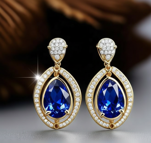 Handmade Blue Hydro Multi Shape Earrings 925 Sterling <b>Silver</b> 18K Gold Plated Women Fine Jewelry Wedding Party Wear - Product Image 4