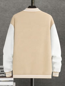 Men's Varsity Windbreaker Jacket Solid Color Canvas Casual Winter Turn-down Collar Regular Sleeve <b>Covered</b> <b>Button</b> Closure Front - Product Image 2