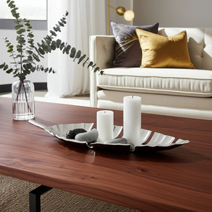 Ensemble de plateaux de service en métal personnalisé avec un élégant plateau de service en forme de feuille, plateau de service en métal naturel argenté - Product Image 5