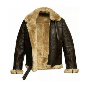 Blouson aviateur classique pour homme en peau de mouton avec doublure en fourrure épaisse - Product Image 4